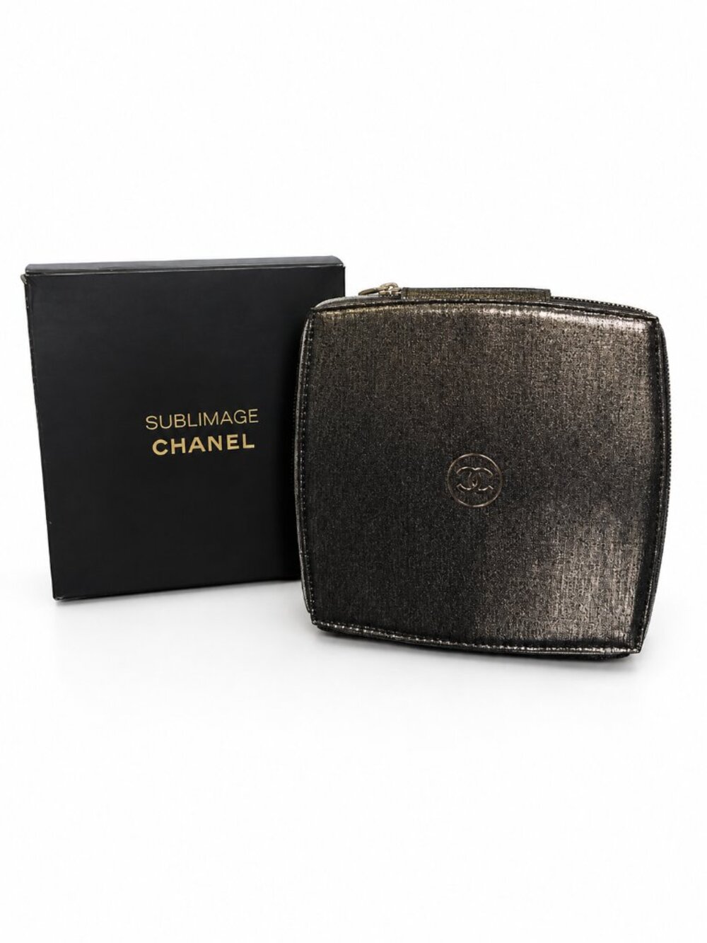 CHANEL Sublimage Metallic Black Gold Cosmetic Case Gold CC Emblem 0938